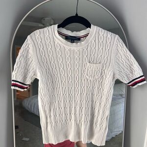 Vintage Tommy Hilfiger Red and White Crew Neck Sweater